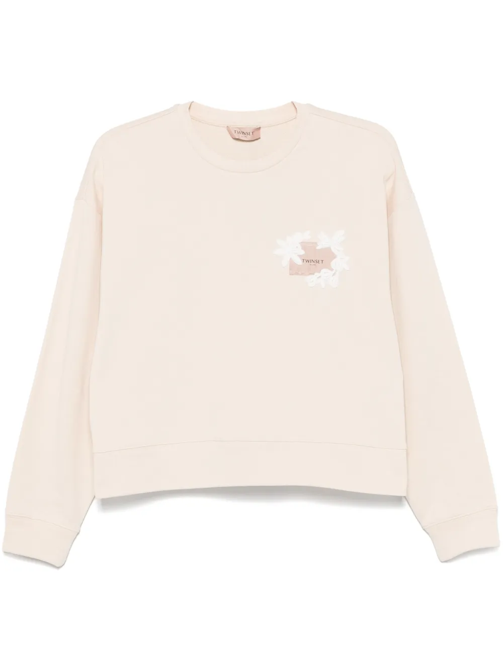 Shop Twinset Floral-patch Sweatshirt In Neutrals