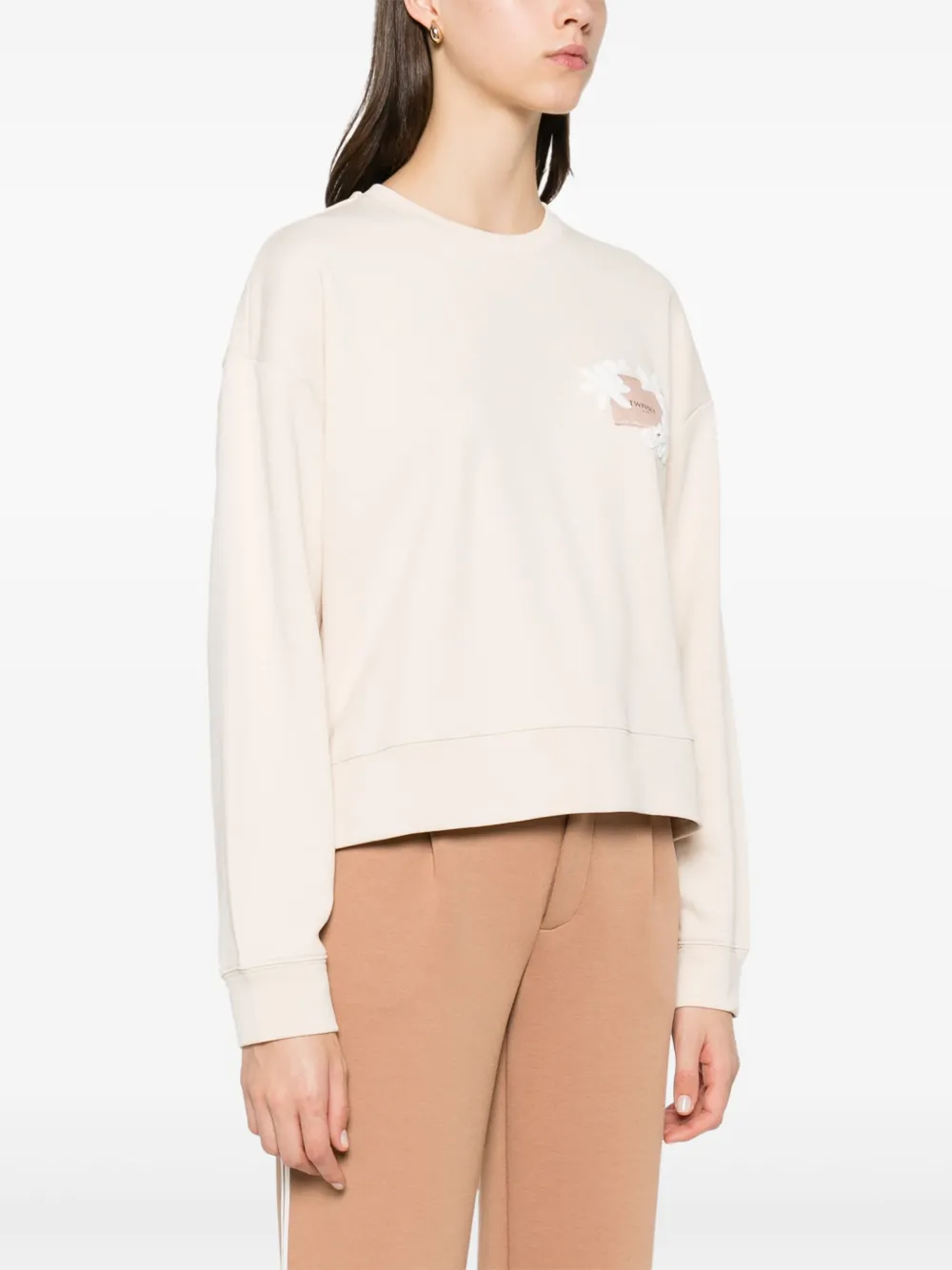 Shop Twinset Floral-patch Sweatshirt In Neutrals
