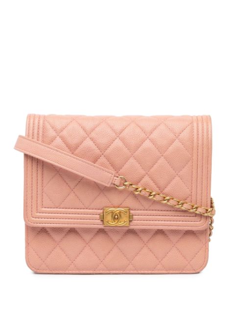 Affordable HOT SALE CHANEL 2018 Quilted Caviar Square Boy Wallet On Chain crossbody bag Women