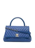 CHANEL Pre-Owned 2018-2019 Small Caviar Chevron Coco Top Handle satchel - Blue