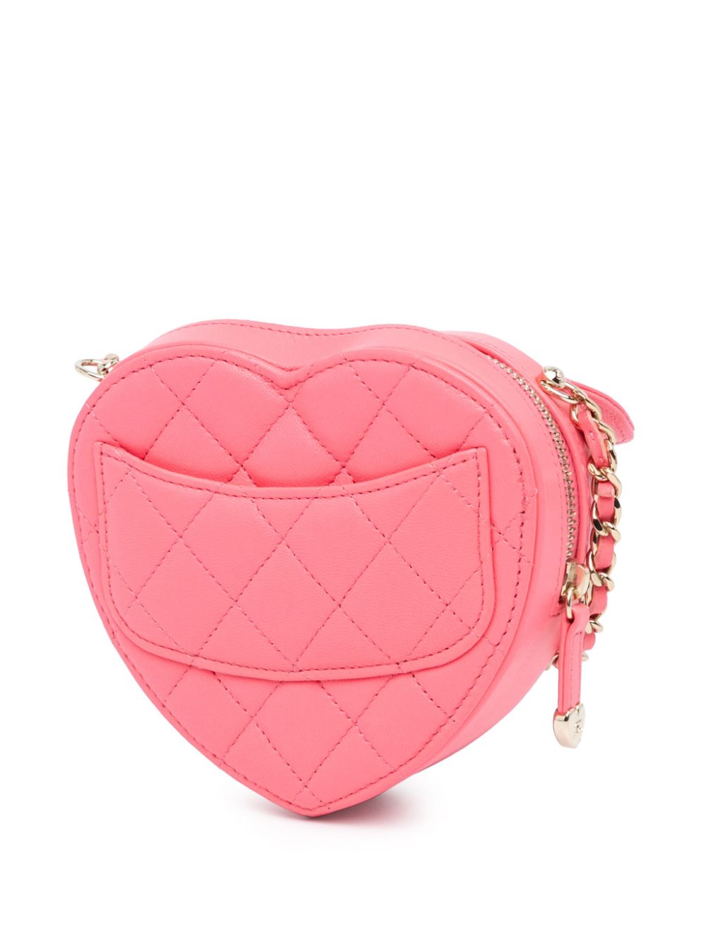 Pre-owned Chanel 2021 Mini Lambskin Cc In Love Heart Crossbody Bag In 粉色