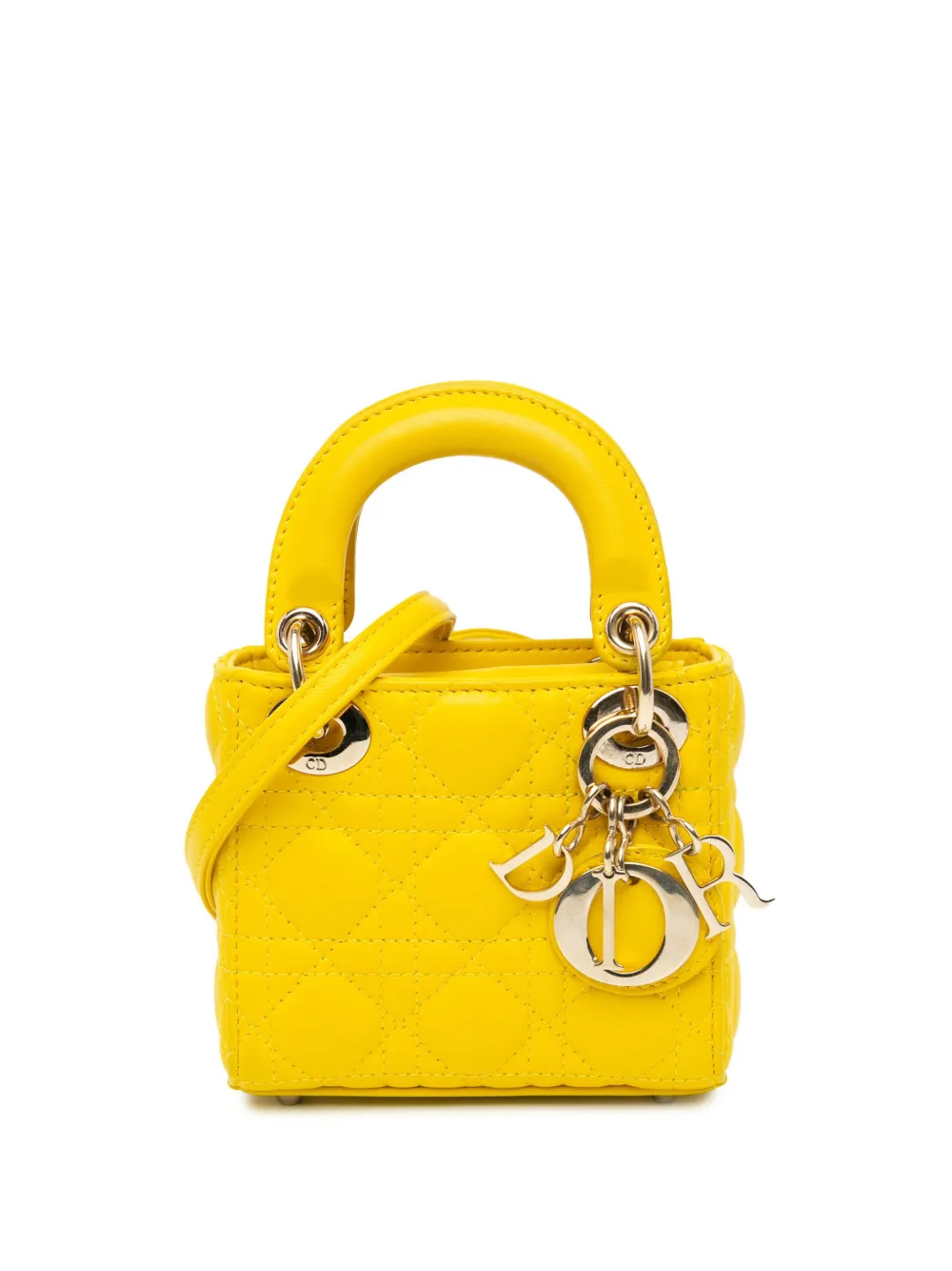 Christian Dior Pre-Owned 2022 カナージュ レディ ディオール レザーサッチェルバッグ マイクロ - イエロー Christian Dior Pre-Owned 2022 カナージュ レディ ディオール レザーサッチェルバッグ マイクロ - イエロー