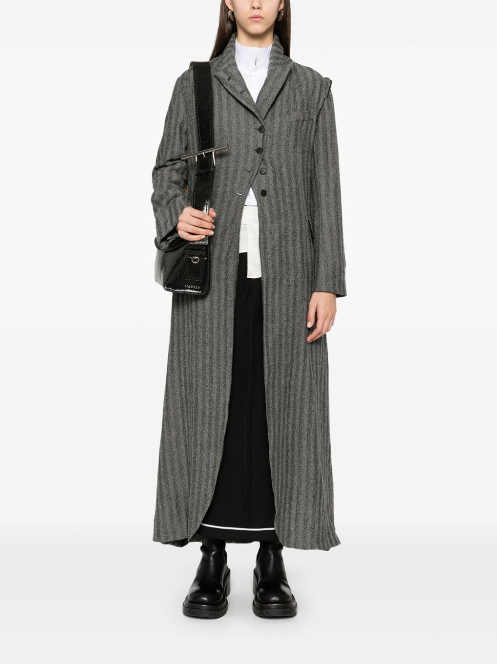 Shop Marc Le Bihan Striped Coat In Grey