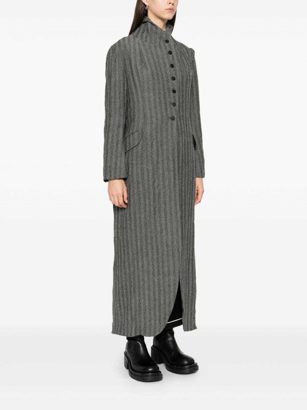 Shop Marc Le Bihan Striped Coat In Grey