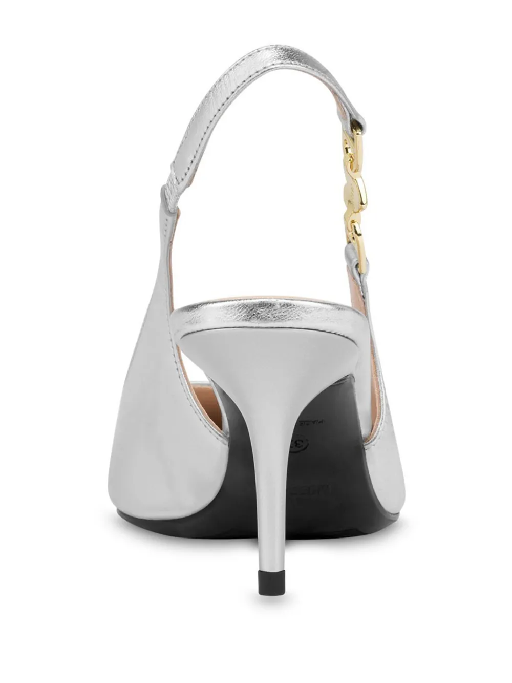 Love Moschino metallic-leather sling-back pumps Silver