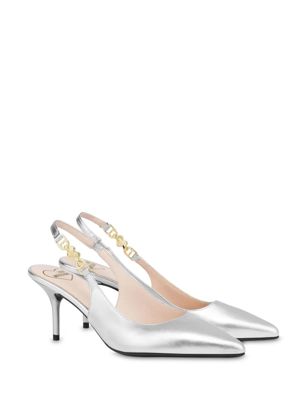 Love Moschino Metallic leren slingback pumps - Zilver