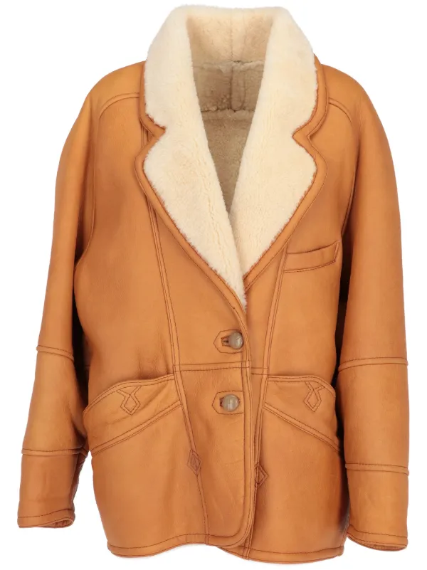 Veste Vintage En Peau De Mouton Véritable - Marron - Taille Unique Femme - Très Bon état