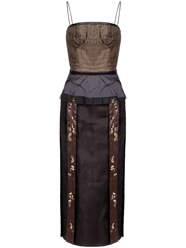 Maison Margiela Midi Décortiqué Silk Dress in Brown