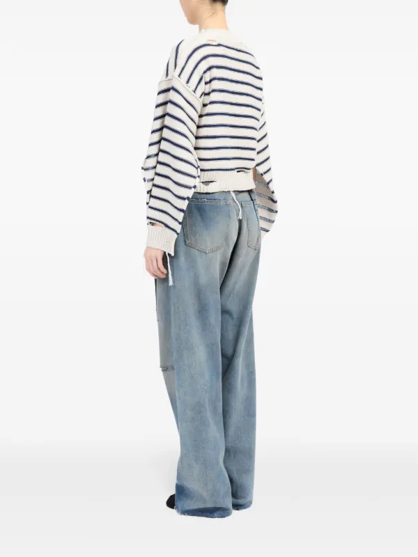 MM6 Maison Margiela Striped Cotton Knit Cardigan | White