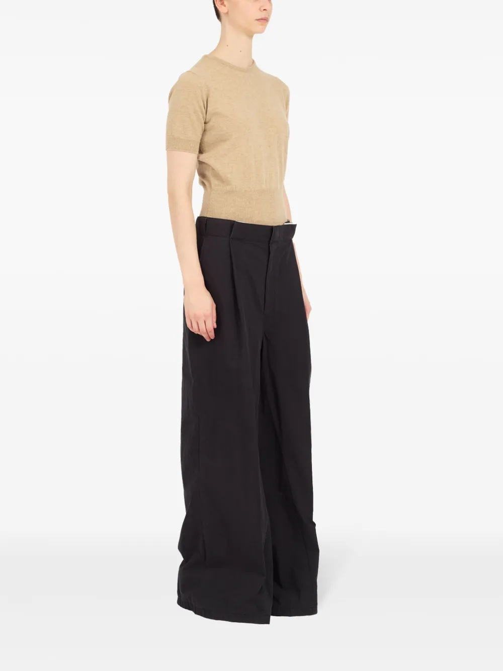 Maison Margiela Palazzo broek met logo en stiksels Zwart