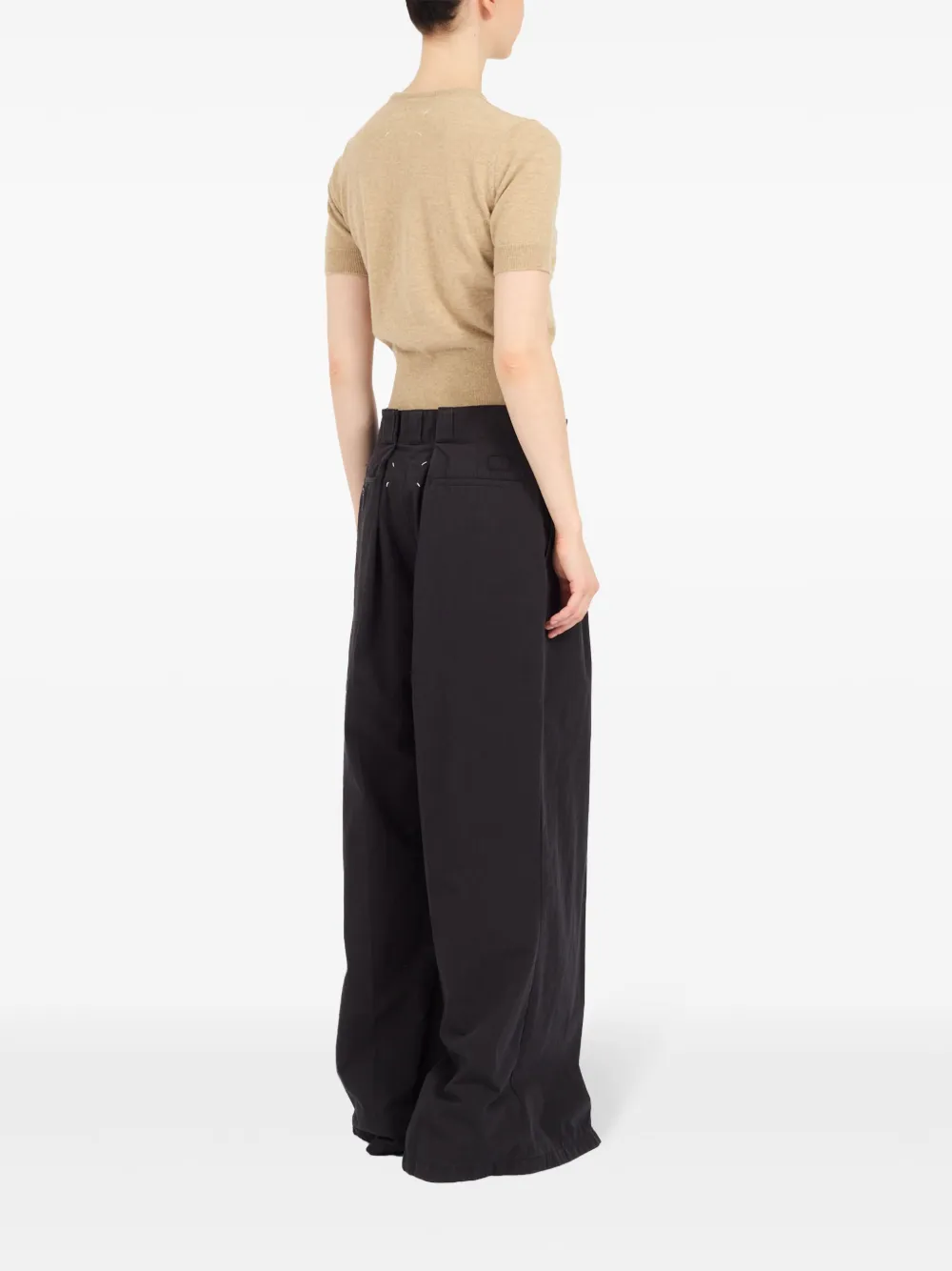 Maison Margiela Palazzo broek met logo en stiksels Zwart