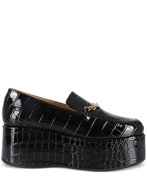 GANNI crocodile-embossed leather loafers Women