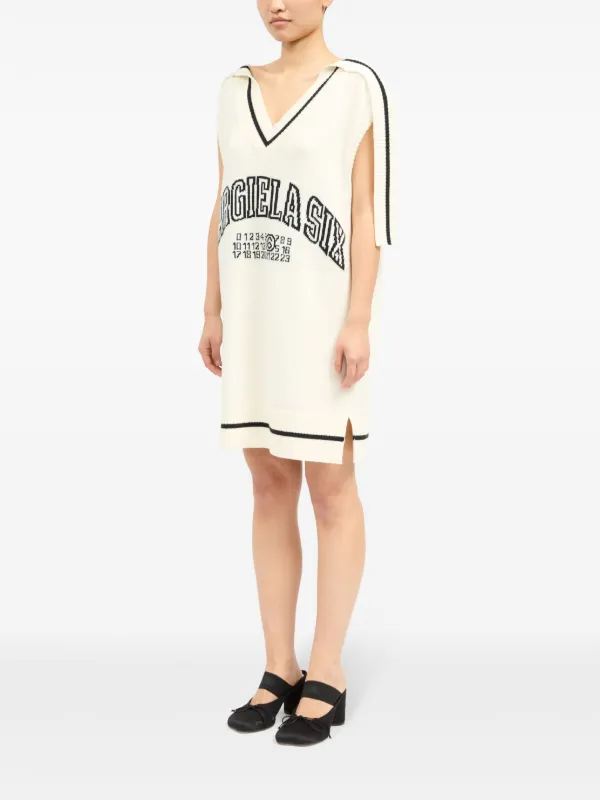 【MAISON MARGIELA】シルクドレス アイボリー MM6 Maison Margiela logo-jacquard Knit Dress | White | FARFETCH