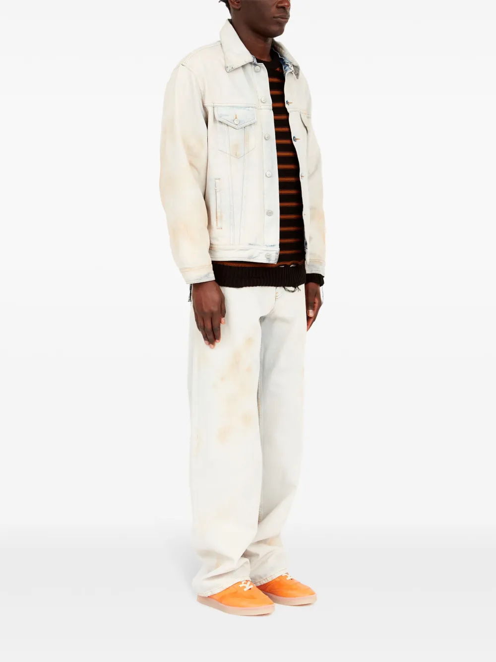 MM6 Maison Margiela Denim jack met gerafelde afwerking Beige