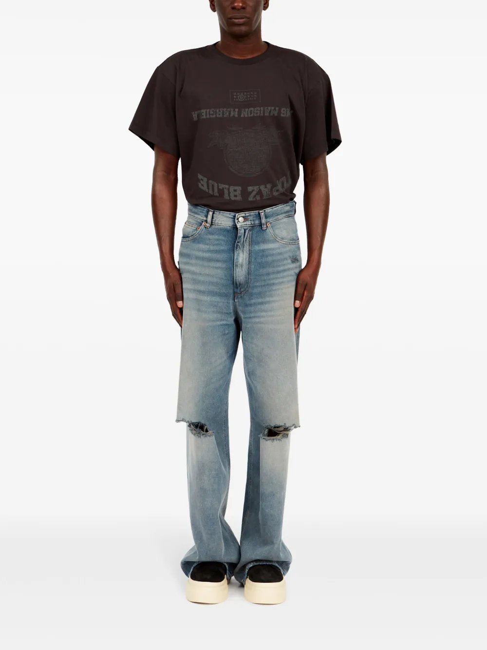mm6maisonmargiela MM6 Maison Margiela Gerafelde jeans met wijde pijpen - Blauw