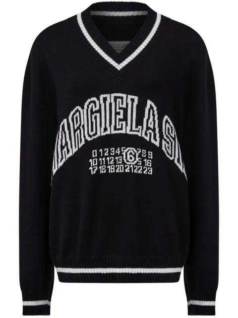 MM6 Maison Margiela logo-knit v-neck jumper
