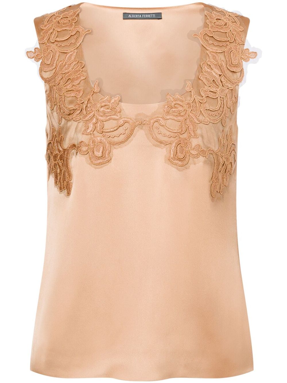 Alberta Ferretti Satijnen top met geborduurde bloemen Beige