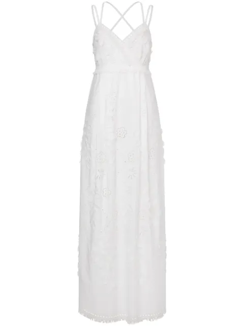 Alberta Ferretti vestido largo con encaje floral y cuello en V