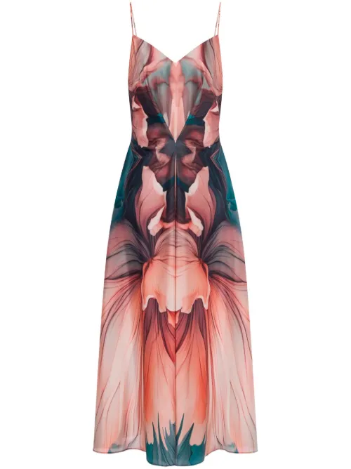 Robe mi-longue à fleurs - Alberta Ferretti - Modalova