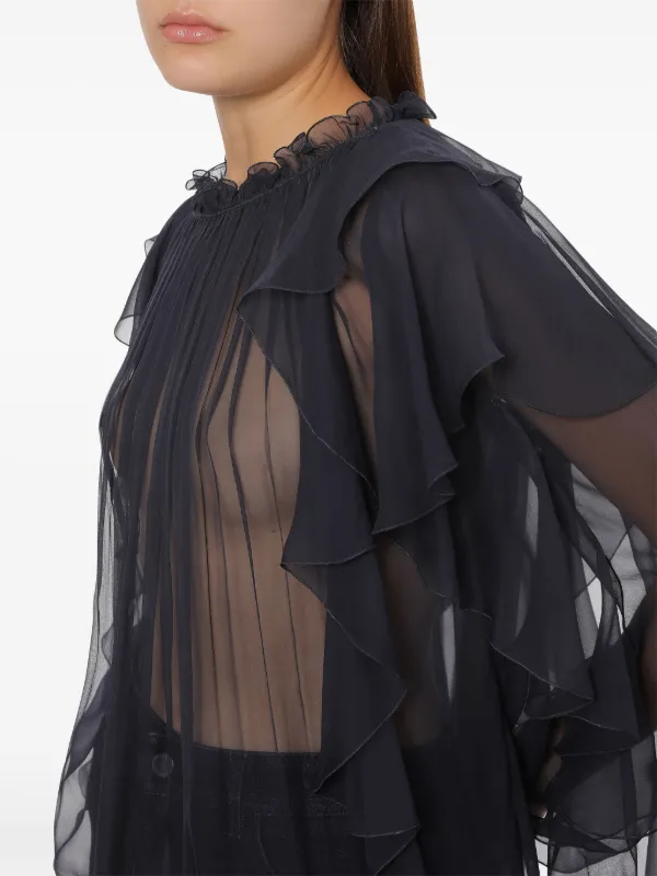 Alberta Ferretti ラッフル シルクブラウス | ブルー | FARFETCH JP