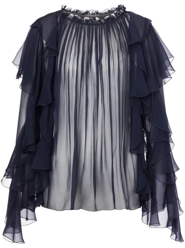 Alberta Ferretti ラッフル シルクブラウス | ブルー | FARFETCH JP