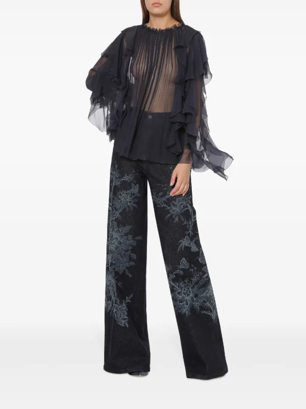 Alberta Ferretti ラッフル シルクブラウス | ブルー | FARFETCH JP