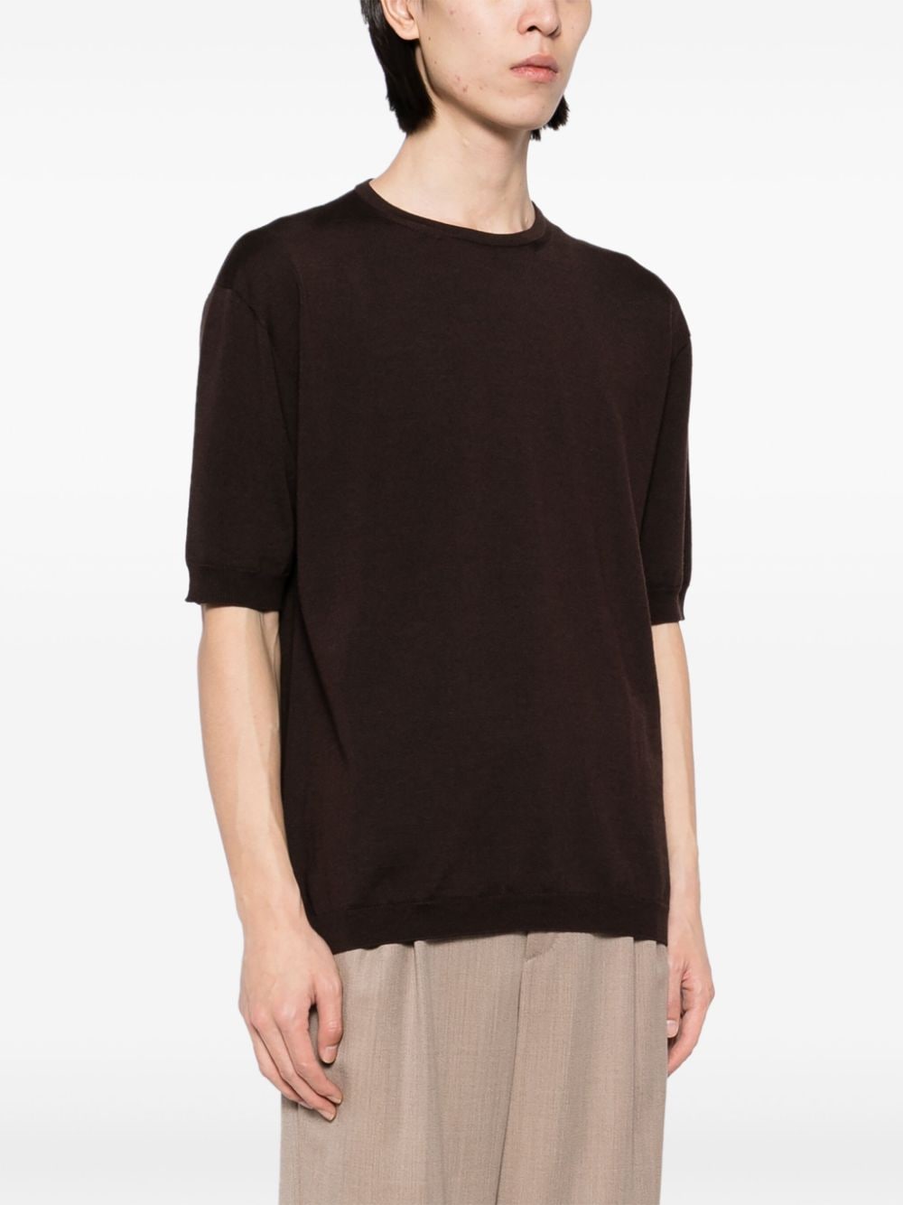 Shop Lardini Knitted T-shirt In Brown