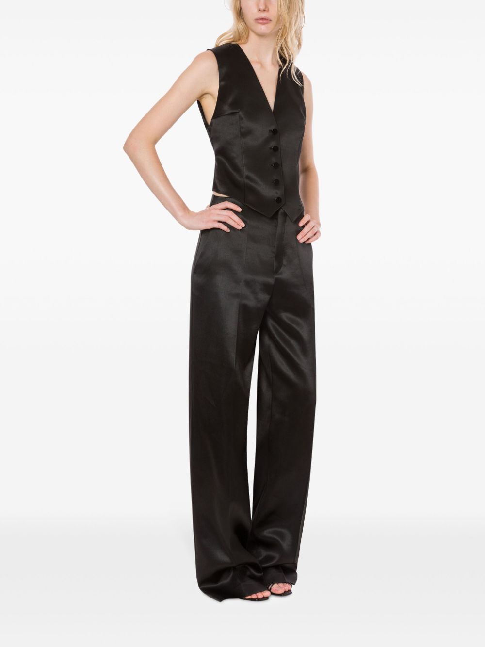 Philosophy Di Lorenzo Serafini V-neck satin waistcoat - Zwart