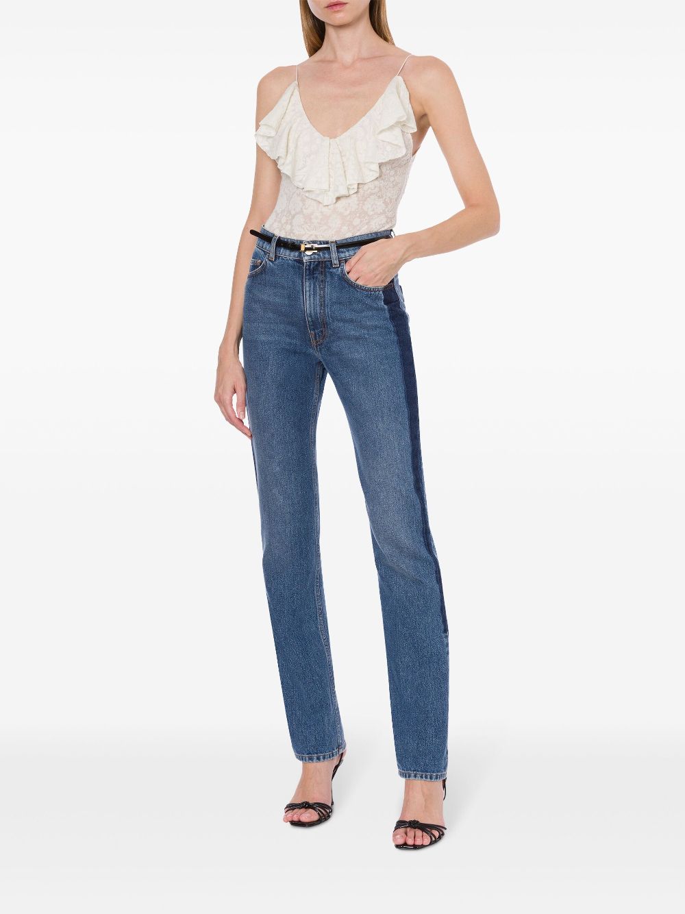 Philosophy Di Lorenzo Serafini Tweekleurige katoenen denim jeans - Blauw