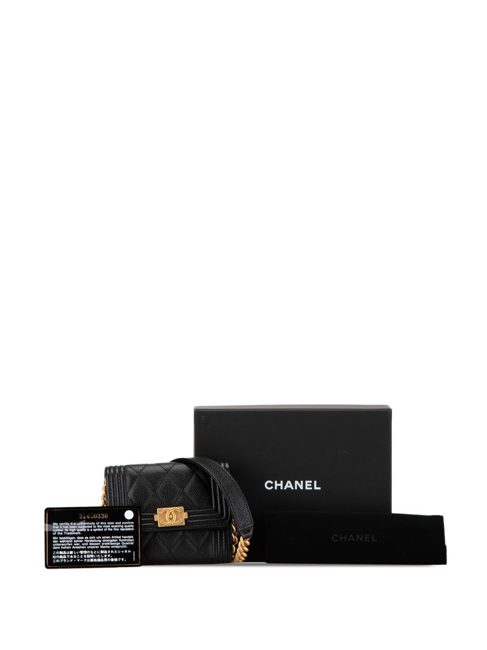 CHANEL 2021 Quilted Caviar Boy Card Holder with Chain crossbody bag Women