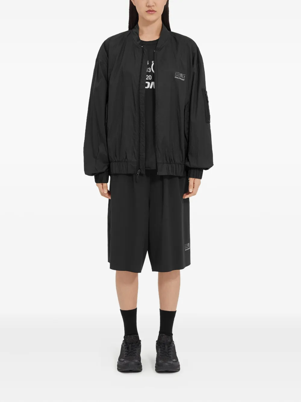 Shop Mm6 Maison Margiela X Salomon Numbers-print Bomber Jacket In Black