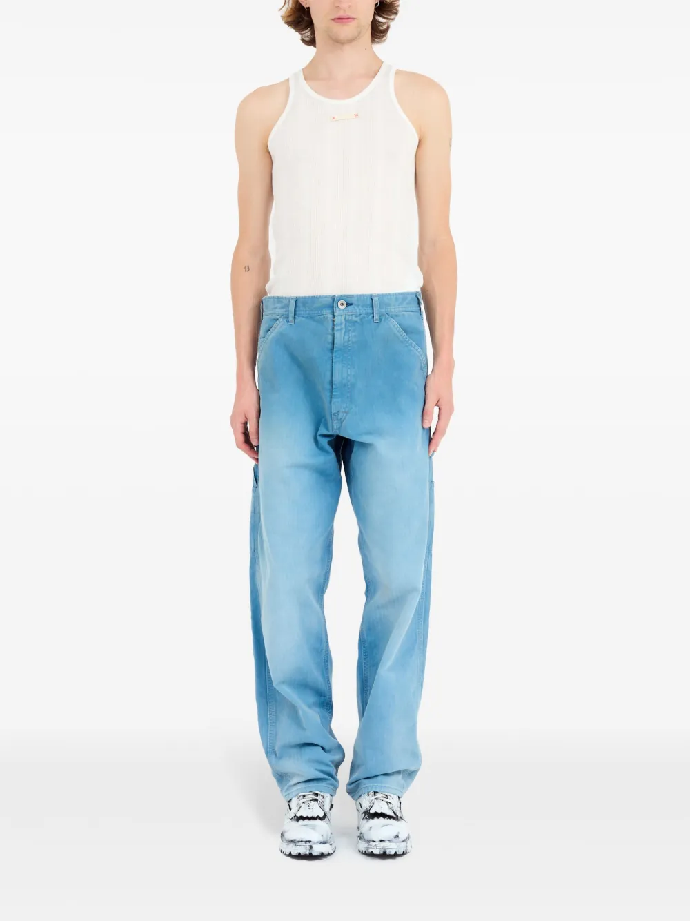 Maison Margiela Jeans met verlaagd kruis en geborduurd logo en wijde pijpen - Blauw