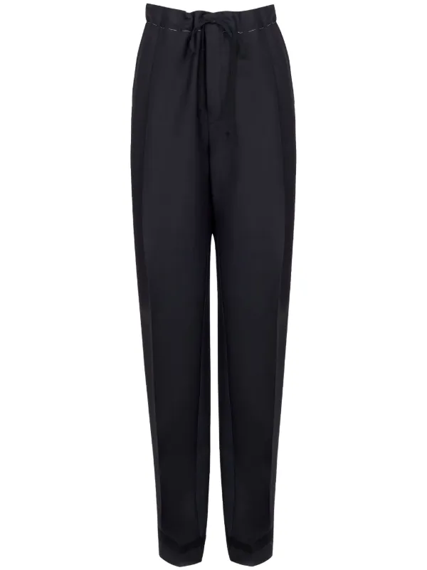 Maison Margiela Drawstring Pressed Crease Trousers in Black