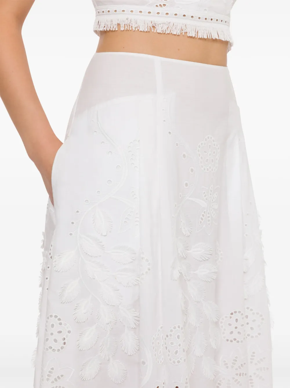 Alberta Ferretti Rok met geborduurde bloemen Wit