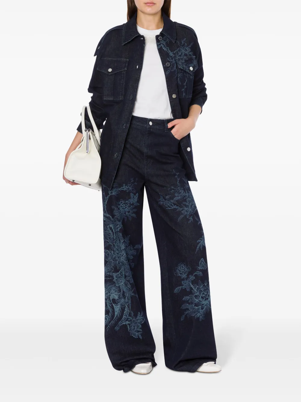 ALBERTA FERRETTI FLORAL-PRINT DENIM JACKET