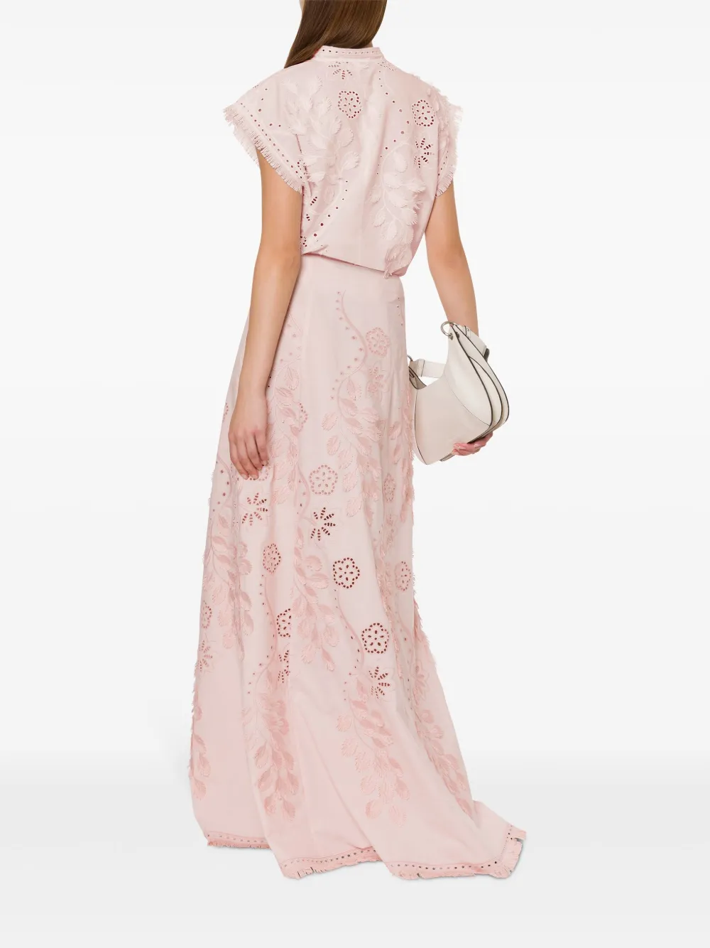 Alberta Ferretti Rok met geborduurde bloemen Roze