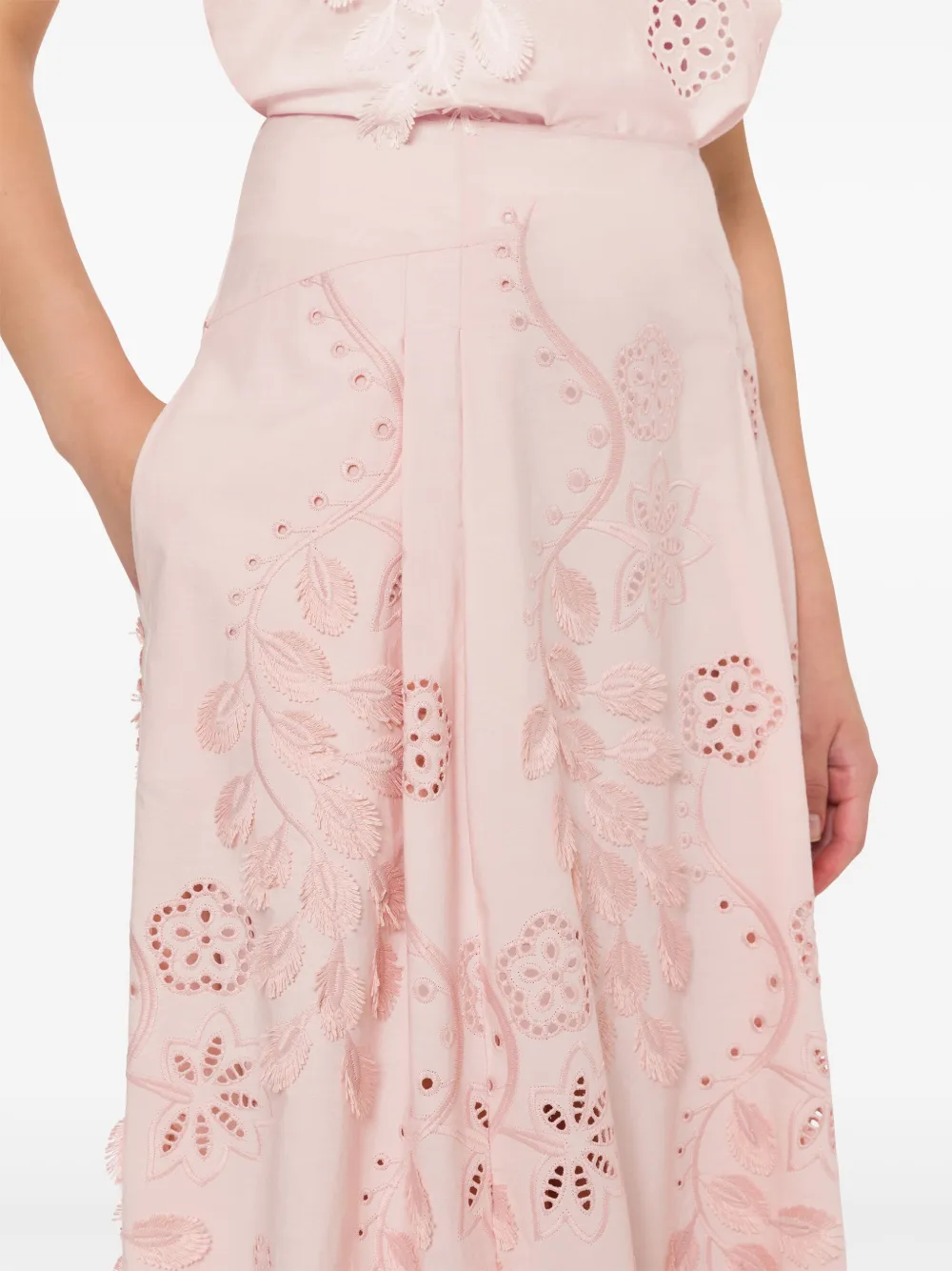 Alberta Ferretti Rok met geborduurde bloemen Roze