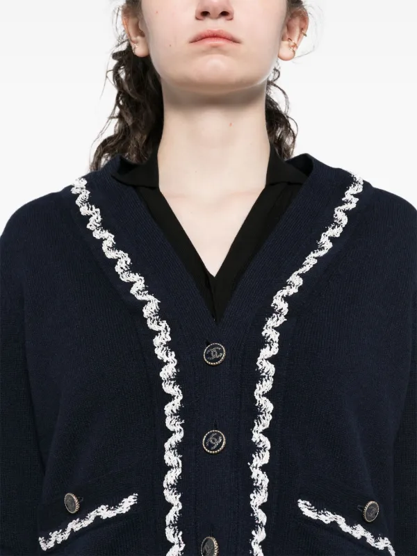 CHANEL Pre-Owned 2000s Braid Embellishment Cardigan | Blue | FARFETCH
