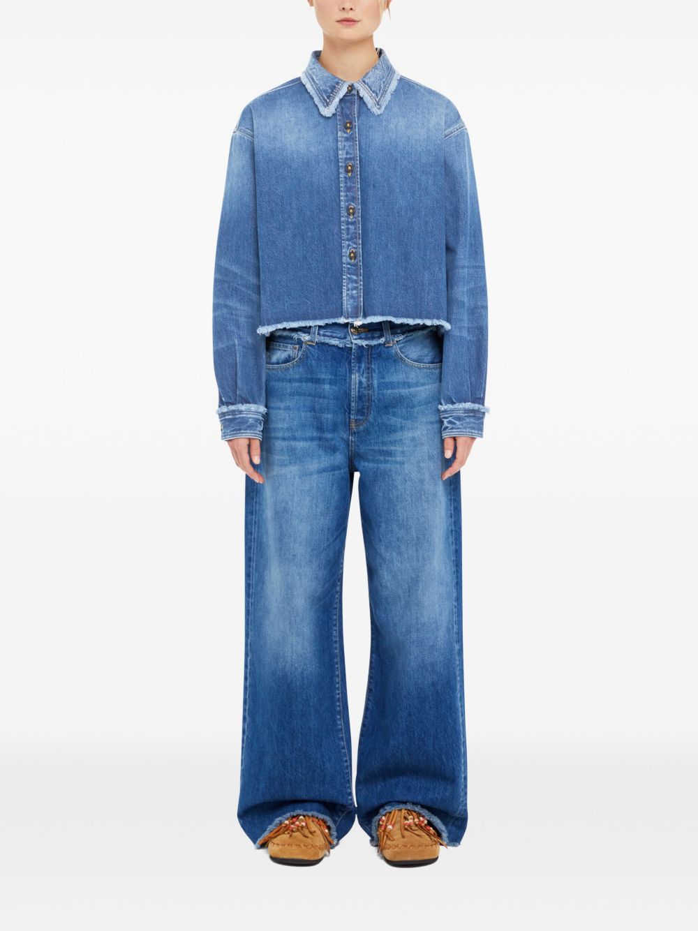 Alanui fringed cotton-denim shirt - Blue