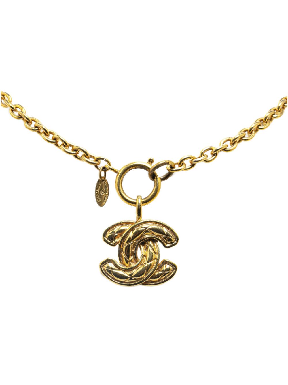 CHANEL Pre-Owned 1970-1980 Gold Plated Quilted CC Pendant costume necklace