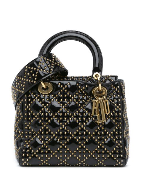 Christian Dior 2017 Medium Patent Cannage Studded Supple Lady Dior satchel Women