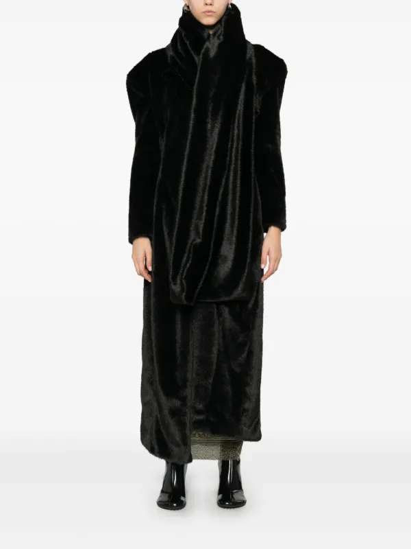 GCDS scarf-detail faux-fur Coat | Black | FARFETCH