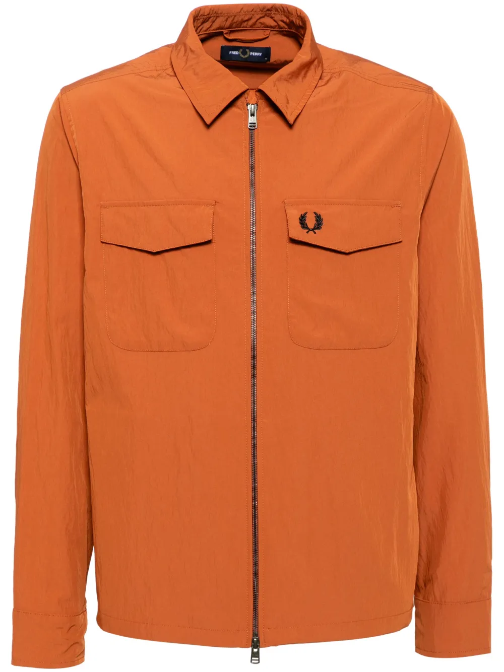 Fred Perry Textured Zip Through Overshirt Orange FARFETCH