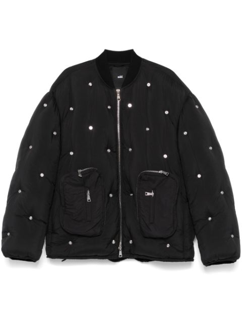 Add stud-embellished bomber jacket