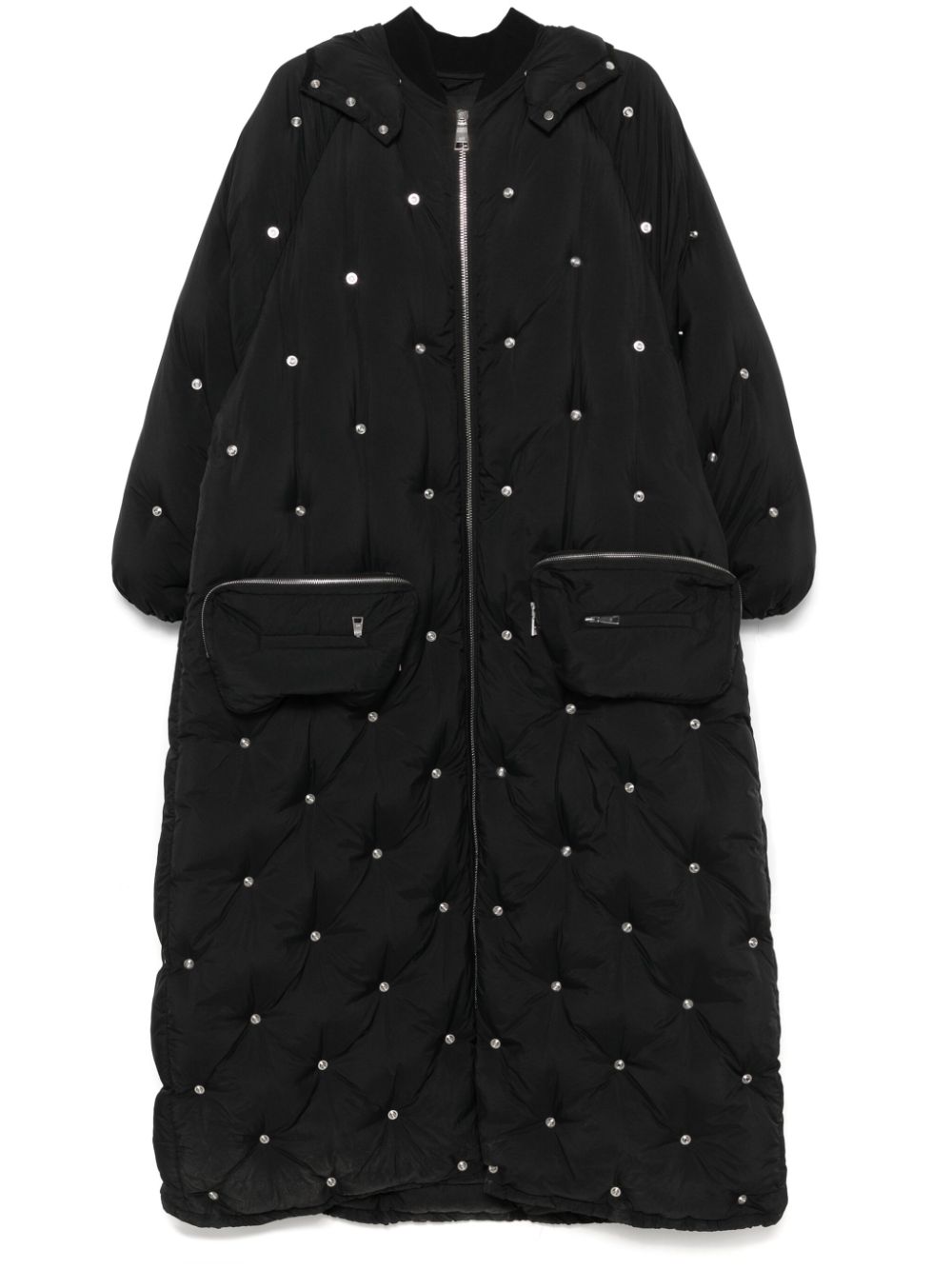 Add stud-embellished padded coat - Black