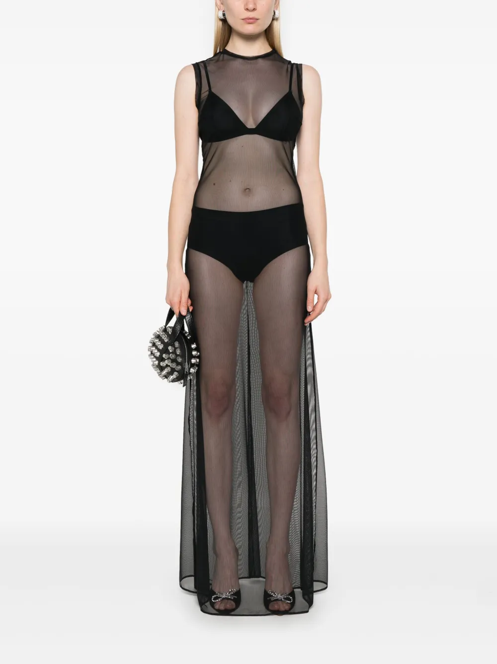 Murmur Maxi-jurk met mesh - Zwart