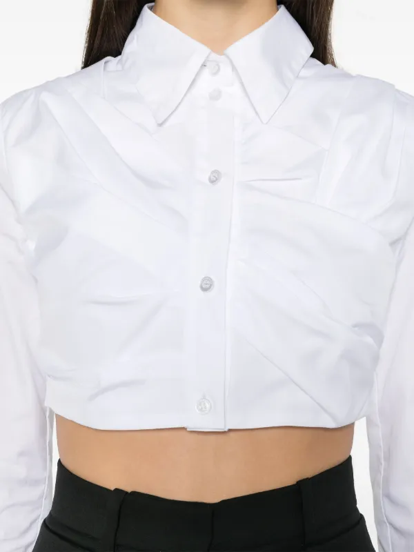 cropped white dress shirt Tankaneo Womens Button Down Cropped Shirts Long Sleeve Casual Crop Tops Solid Lapel Blouse Shirt with Chest Pocket at Amazon Women's Clothing store
