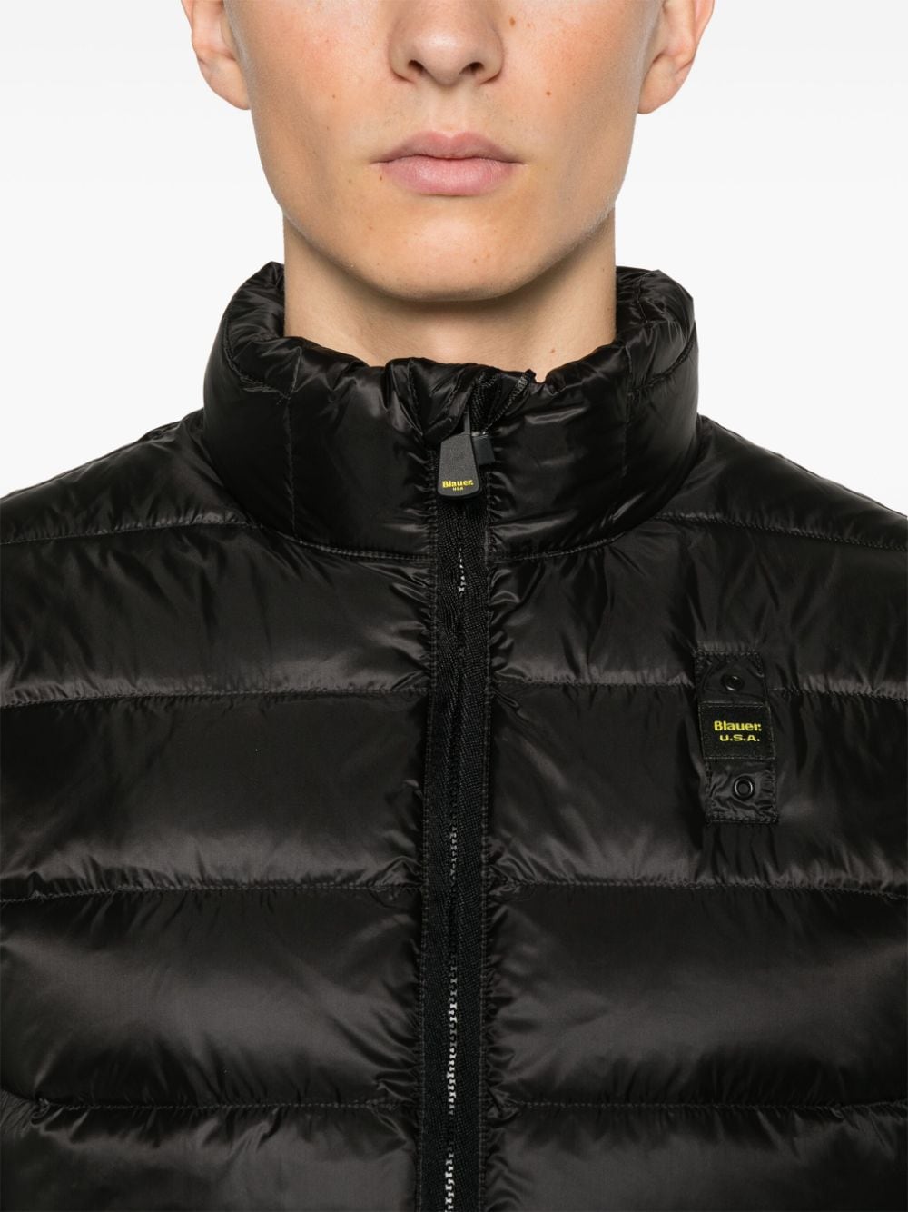 Shop Blauer Quilted Puffer Jacket In Schwarz