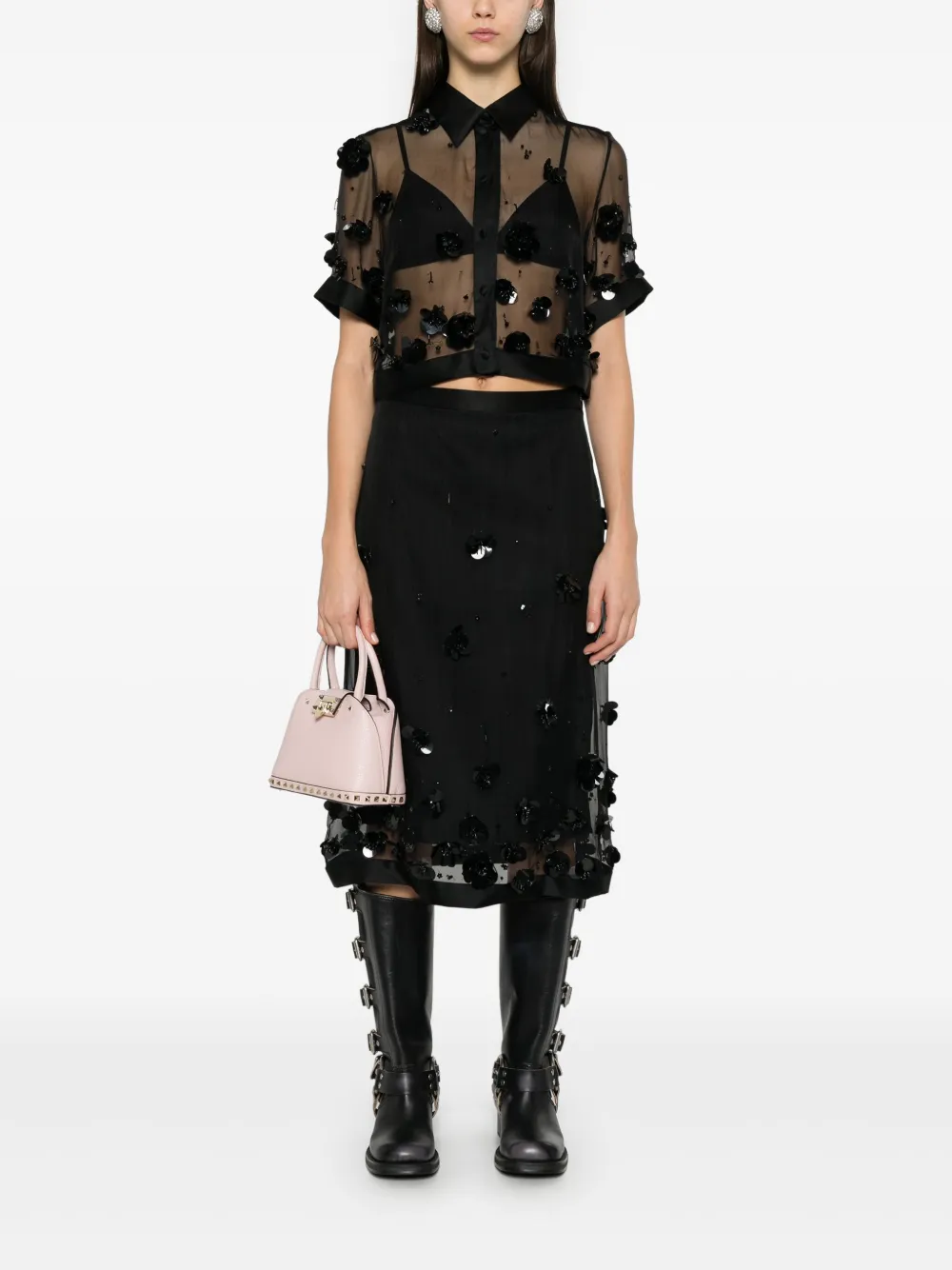 viktor&rolf Viktor & Rolf Midi-rok verfraaid met kralen - Zwart