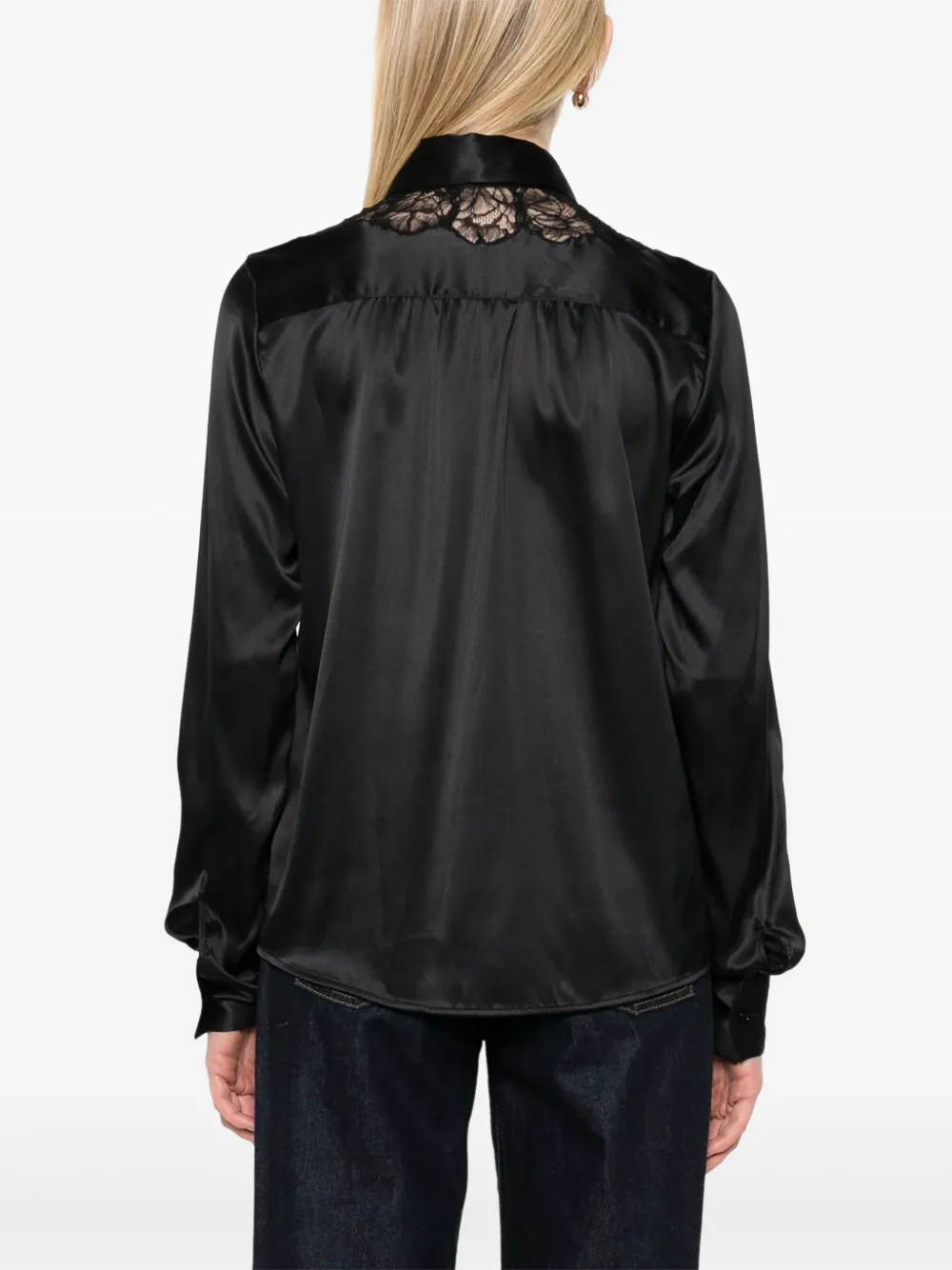 Ermanno Scervino Lace-trim Satin Shirt In Black
